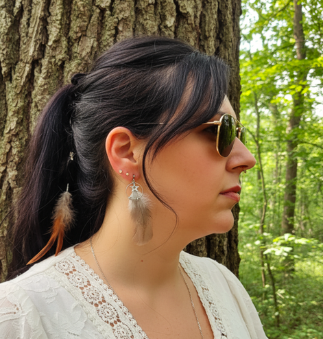 Boucles d'oreilles en labradorite étoile et plume