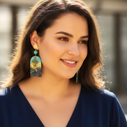 Boucles d’oreilles bleu et or, amazonite, unalome et polymère
