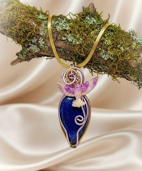 Collier doré lapis lazuli lumière du phénix