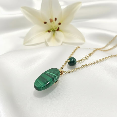 Collier en Malachite, doré ou argenté, au choix