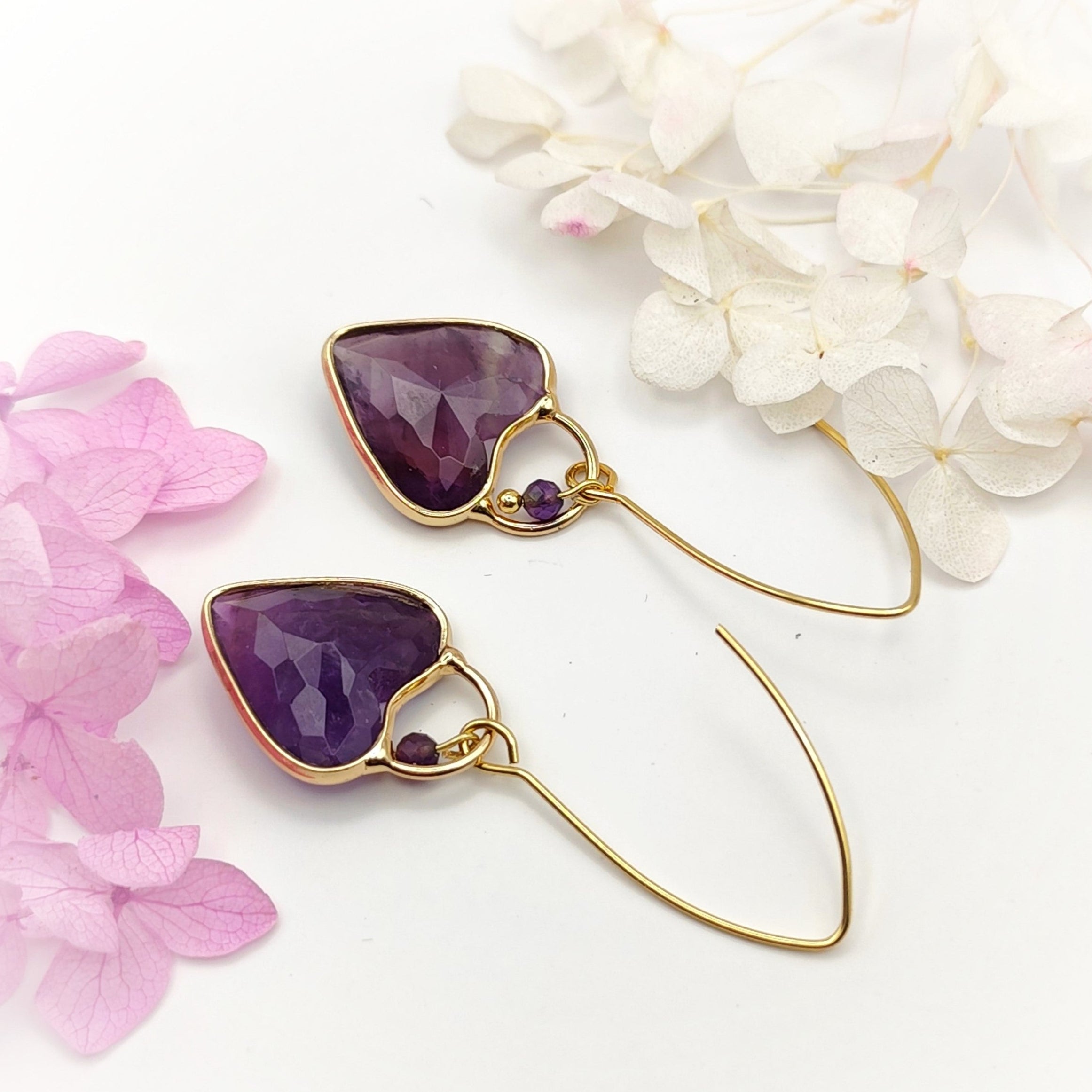 Boucles d'oreilles coeur en améthyste 