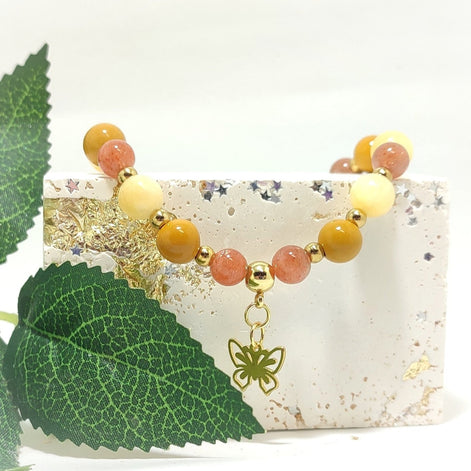 Bracelet procrastination en pierre de soleil, calcite orange, jaspe mokaite