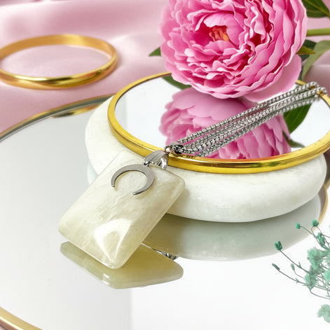 collier argenté pierre de lune