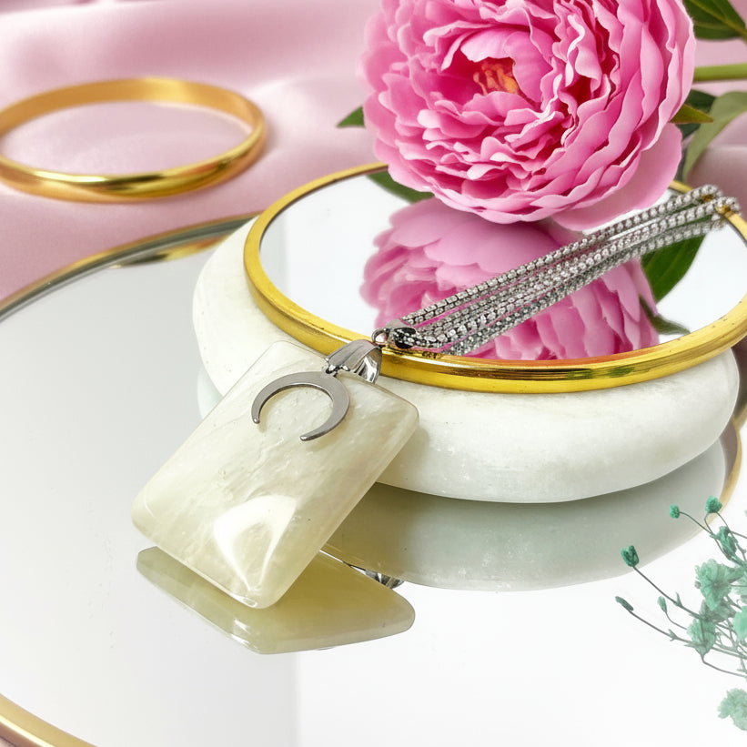 collier argenté pierre de lune