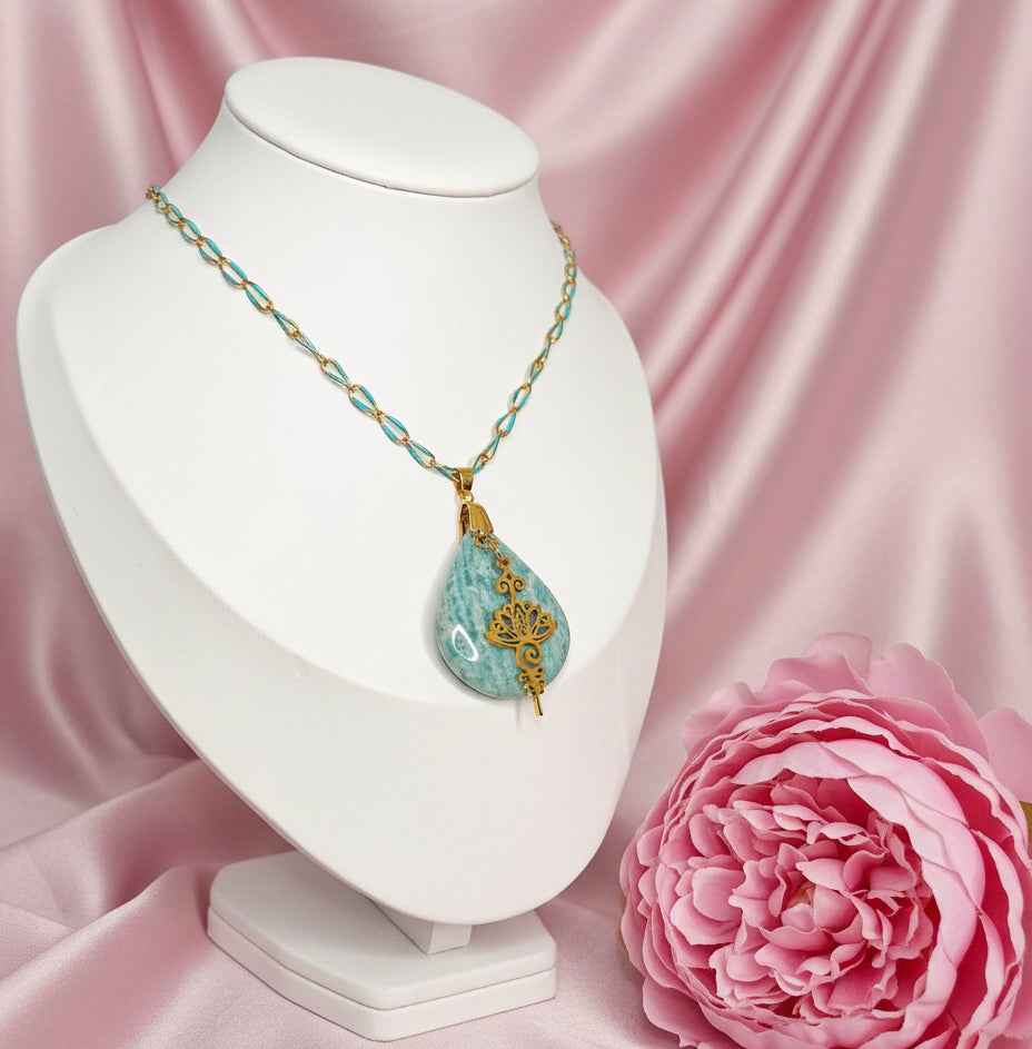 Collier turquoise en Amazonite & unalome