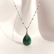 Collier doré en malachite extra et acier inoxydable