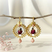 Boucles d'oreilles dorées Rhodochrosite et boutons de rose