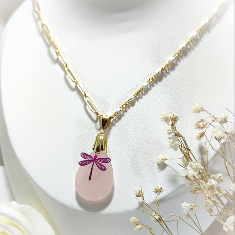 chaine et pierres de quartz rose