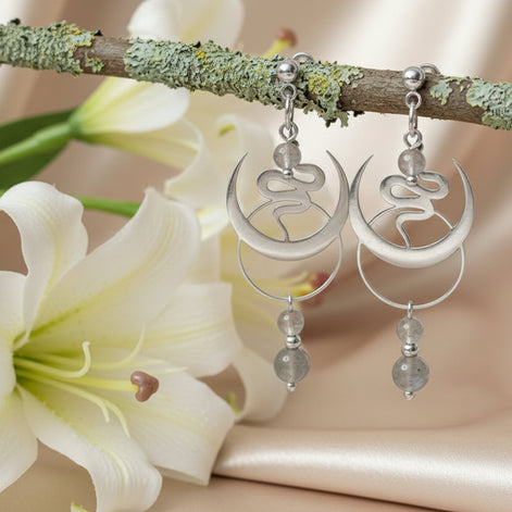 boucles d'oreilles serpent argenté et labradorite