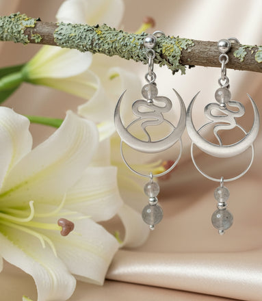 boucles d'oreilles serpent argenté et labradorite