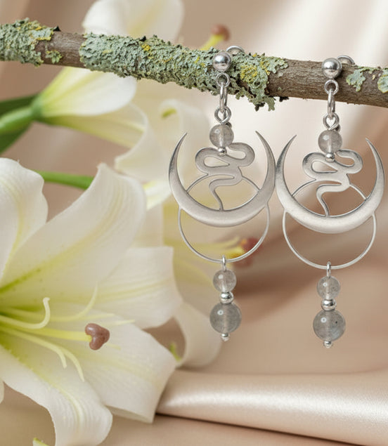 boucles d'oreilles serpent argenté et labradorite