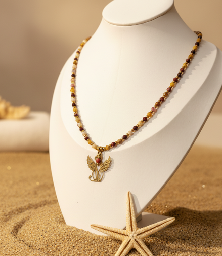 collier doré en jaspe mokaite