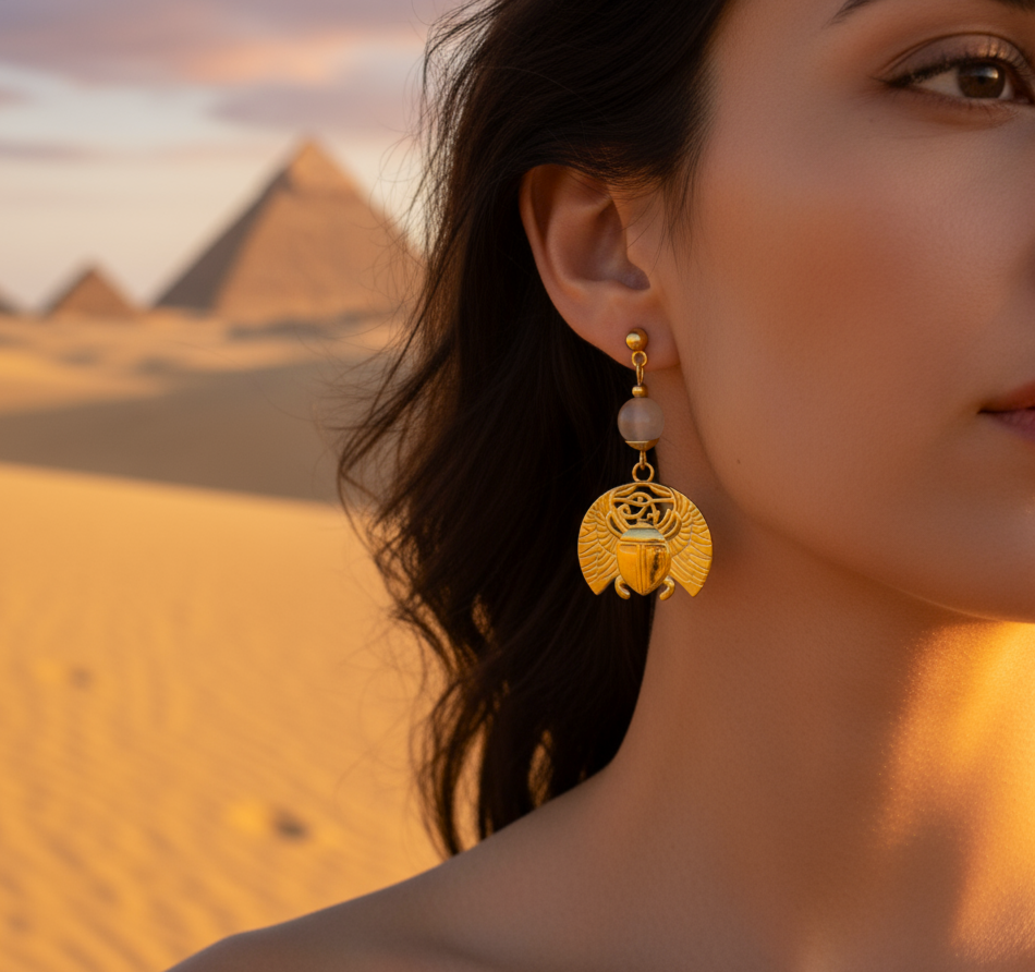 Boucles d'oreilles Khépri en pierre de lune dorées ou argentées