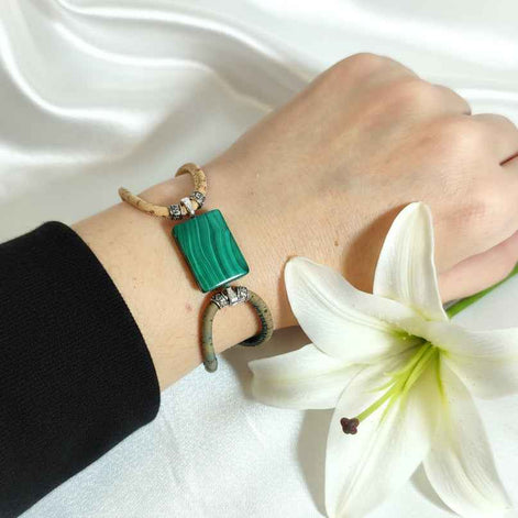 Bracelet en liège, malachite ou oeil de tigre