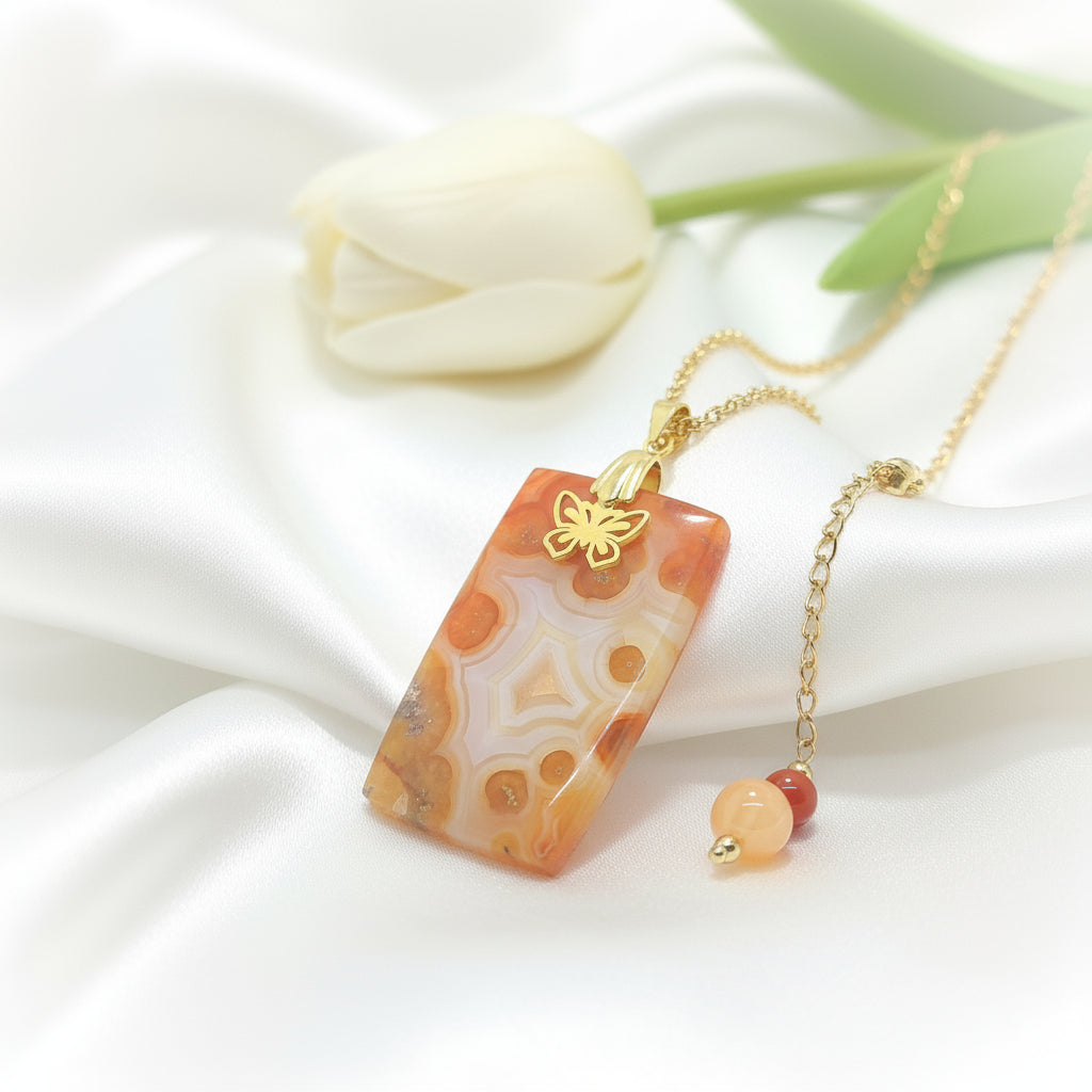 Collier chaine et sa cornaline au choix, doré ou argenté