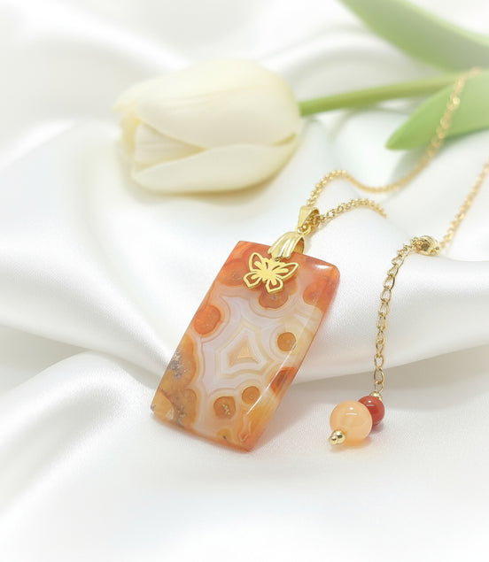 Collier chaine et sa cornaline au choix, doré ou argenté