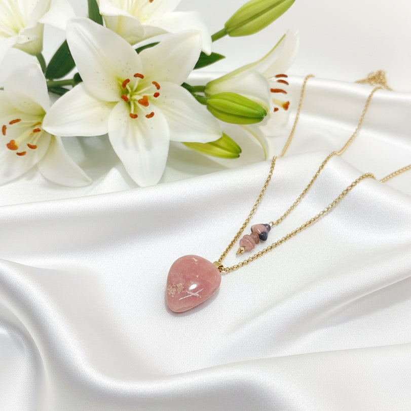 collier pierre rose doré chagrin