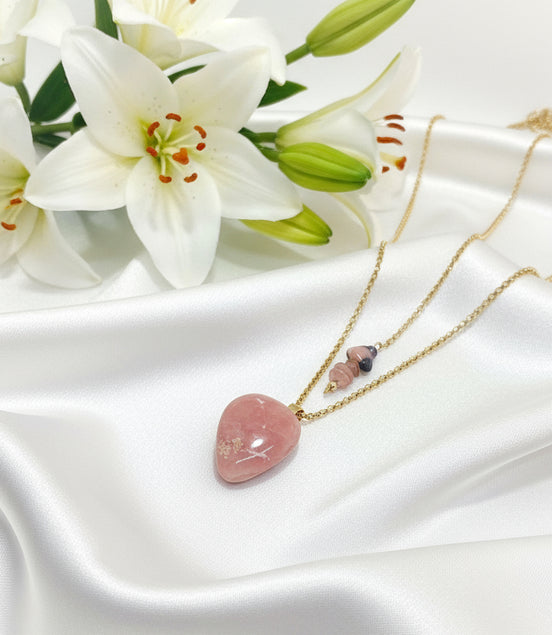 collier pierre rose doré chagrin