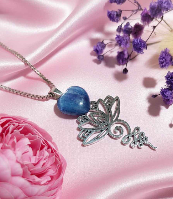 Collier unalome argenté en cyanite 60cm