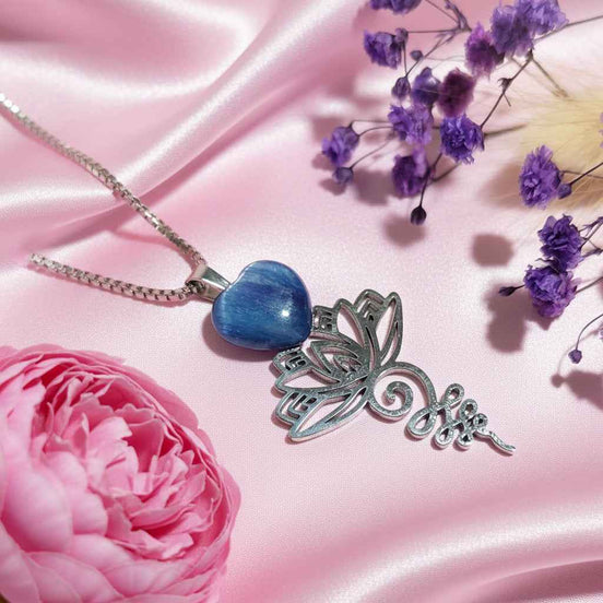 Collier unalome argenté en cyanite 60cm