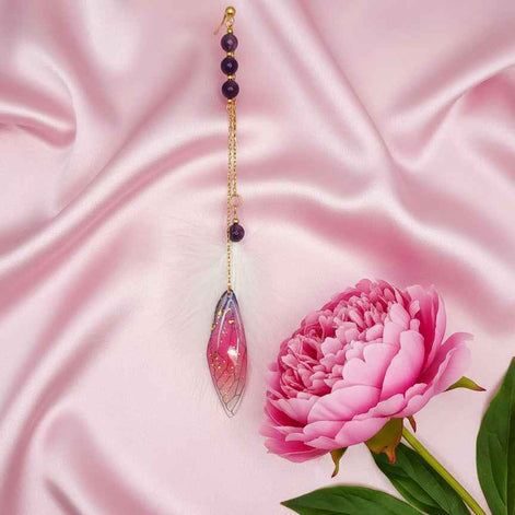 Boucle en améthyste & Plumes sacrées, ailes de fée, doré ou argenté au choix