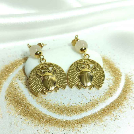 Boucles d'oreilles Khépri en pierre de lune dorées ou argentées