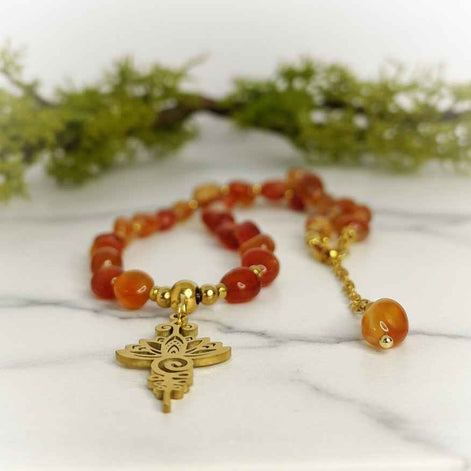 Collier de perle unalom en cornaline, calcite, fluorite et autre pierres