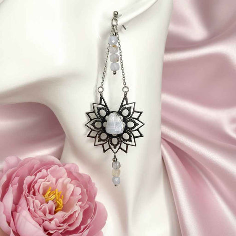 Collier et boucles d'oreilles céleste en calcédoine bleue