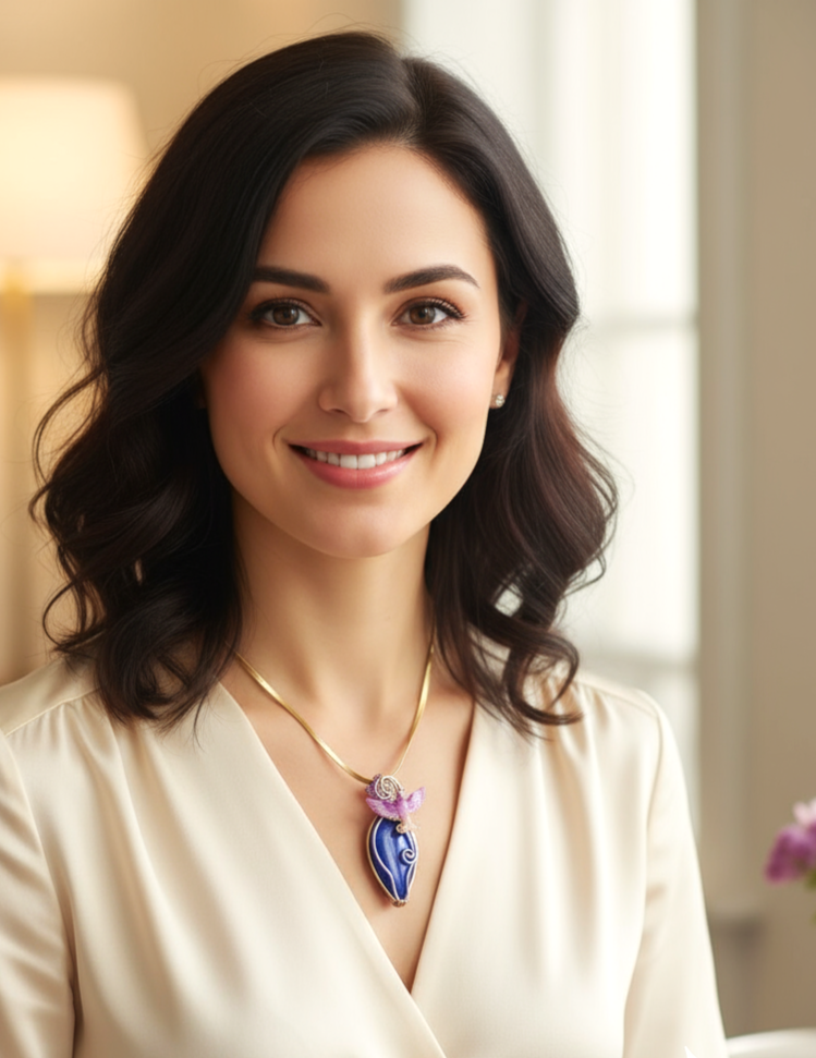 Collier doré lapis lazuli lumière du phénix