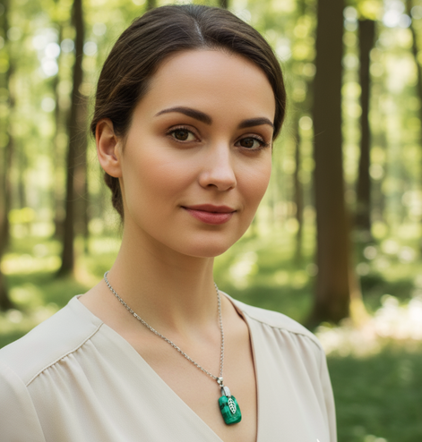 Collier en Malachite, doré ou argenté, au choix