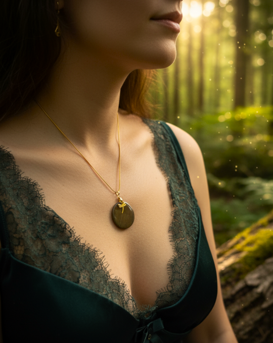 Collier doré et Jaspe brune