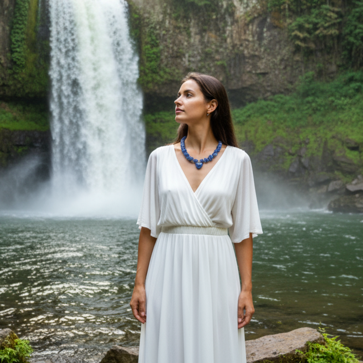 Collier tour de cou en perle de cyanite avec coeur