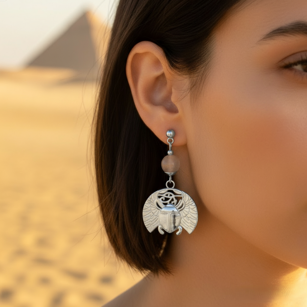 Boucles d'oreilles Khépri en pierre de lune dorées ou argentées