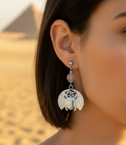 Boucles d'oreilles Khépri en pierre de lune dorées ou argentées