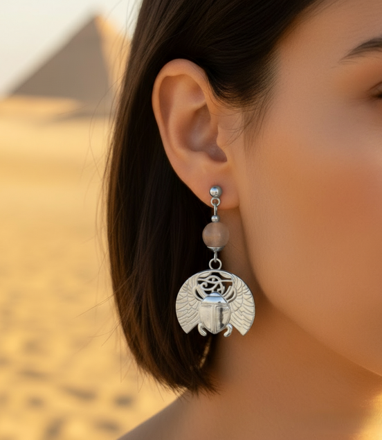 Boucles d'oreilles Khépri en pierre de lune dorées ou argentées