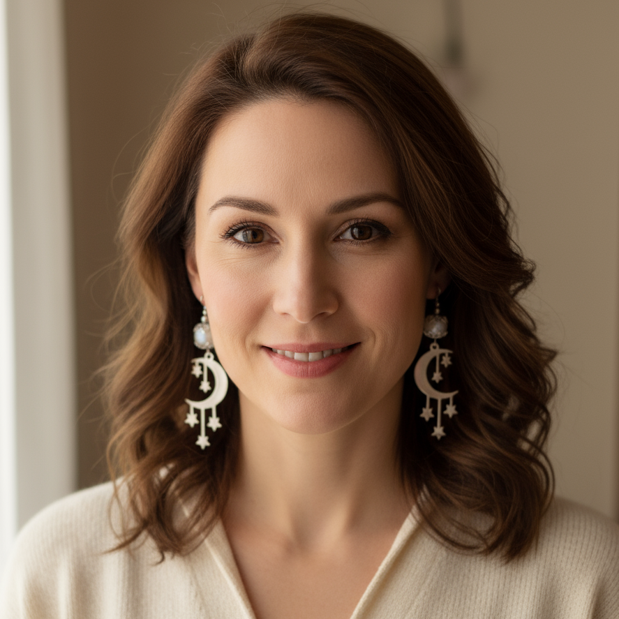 Boucles d'oreilles Luna argentée et pierre de lune