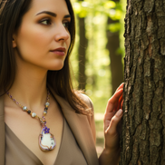 Collier violet et Pendentif en merlinite sertissage cuivre