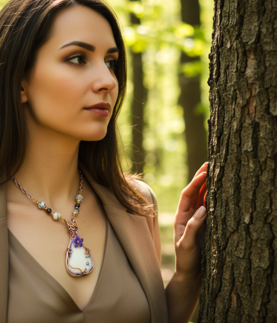 Collier violet et Pendentif en merlinite sertissage cuivre