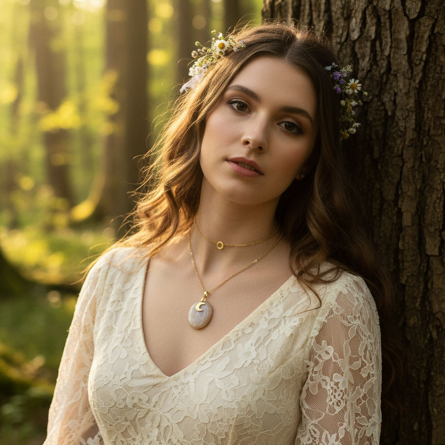 pierre de lune doré bijou