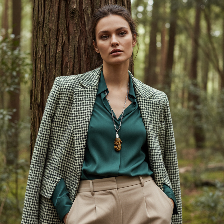 sautoir argente oeil de tigre