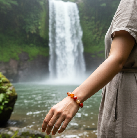 Bracelet "Féminin sacré" en pierre de lune, cornaline, jaspe