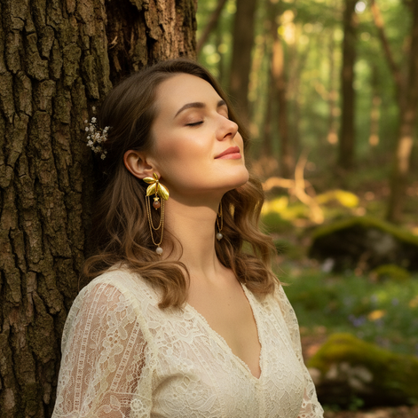 Boucles d'oreilles dorées en pierre de lune