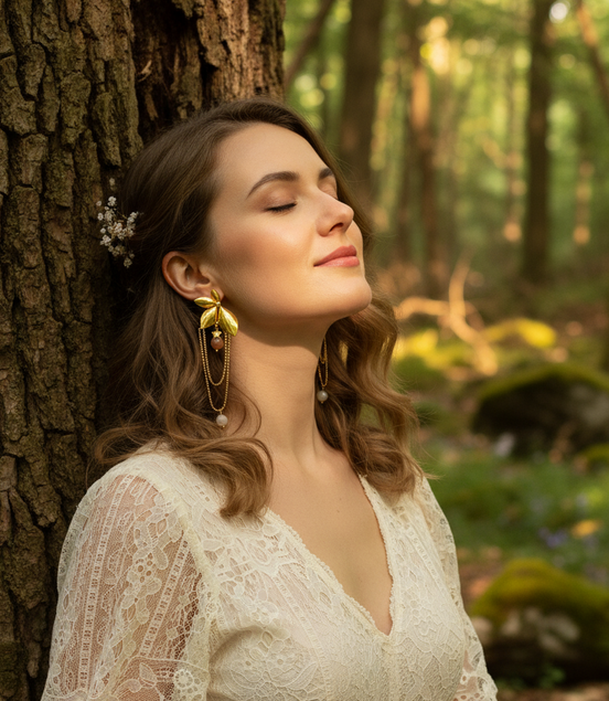 Boucles d'oreilles dorées en pierre de lune