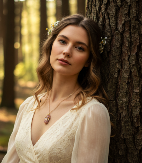 Collier doré en Rhodochrosite sertie extra