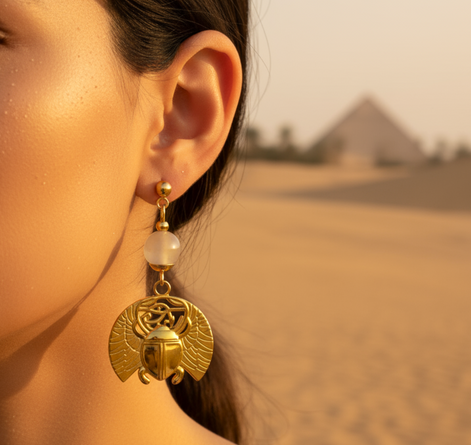 Boucles d'oreilles Khépri en pierre de lune dorées ou argentées