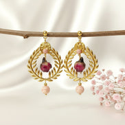 Boucles d'oreilles dorées Rhodochrosite et boutons de rose