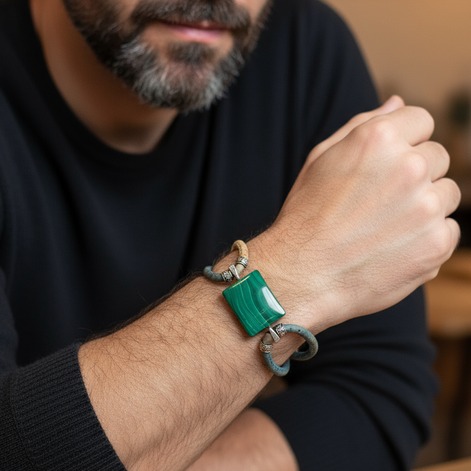 Bracelet en liège, malachite ou oeil de tigre