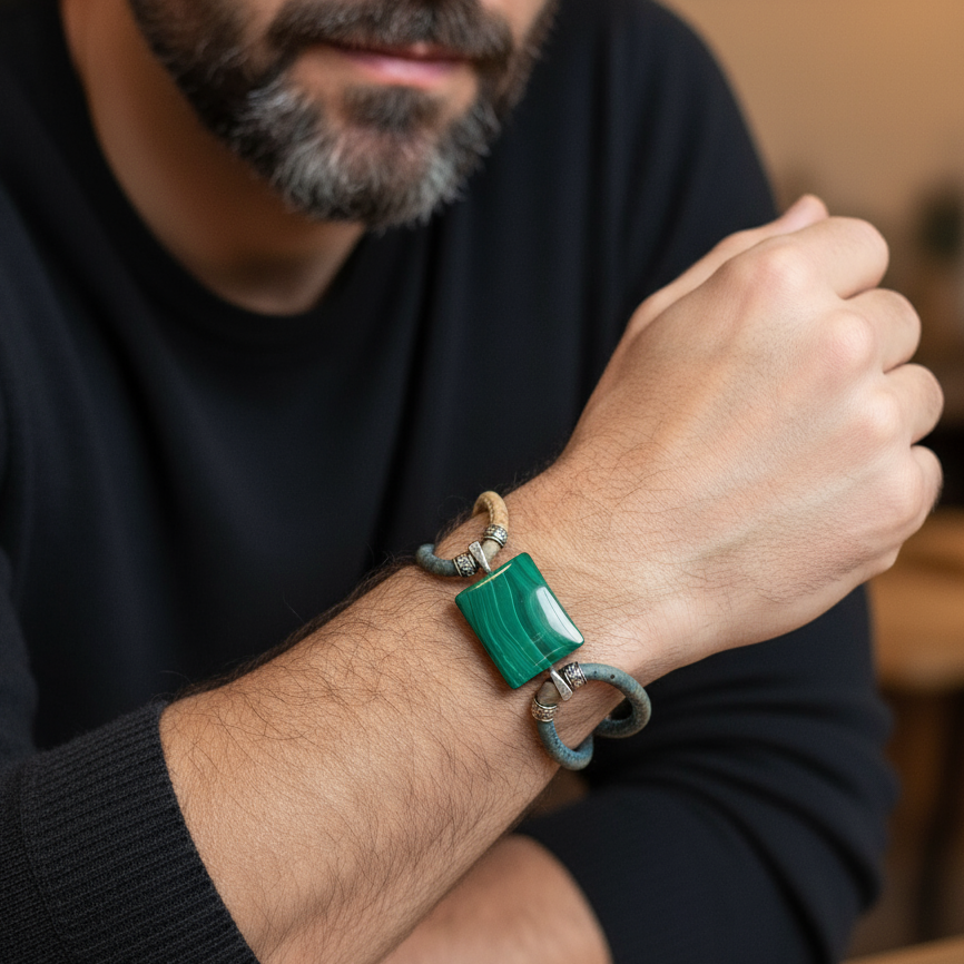 Bracelet en liège, malachite ou oeil de tigre