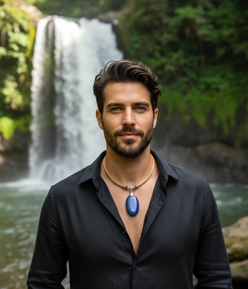 Collier en liège et lapis lazuli