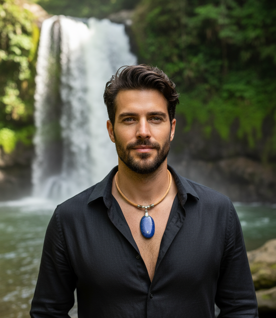 Collier en liège et lapis lazuli